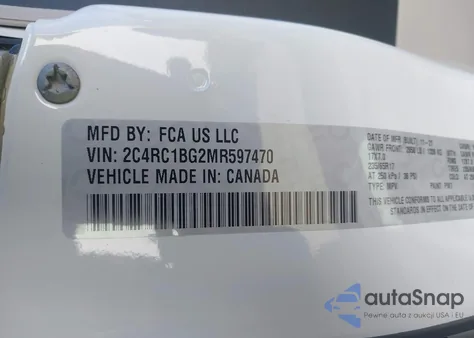 2021 Chrysler Pacifica Touring L z USA, uszkodzony, nr VIN 2C4RC1BG2MR597470